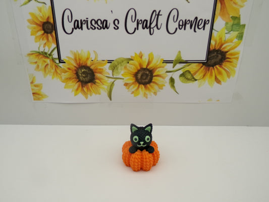 Crocheted Cat In Pumpkin cover Minder